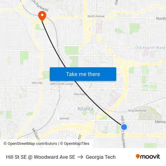 Hill St SE @ Woodward Ave SE to Georgia Tech map