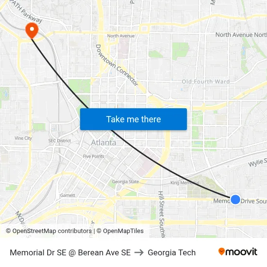 Memorial Dr SE @ Berean Ave SE to Georgia Tech map