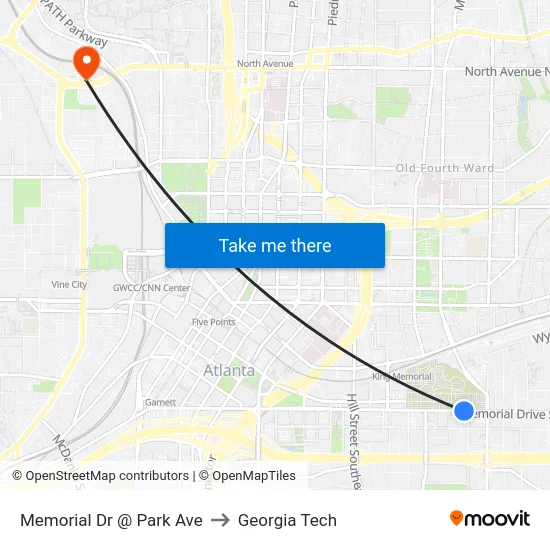 Memorial Dr @ Park Ave to Georgia Tech map