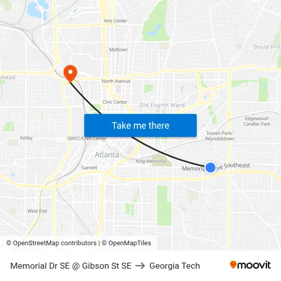 Memorial Dr SE @ Gibson St SE to Georgia Tech map
