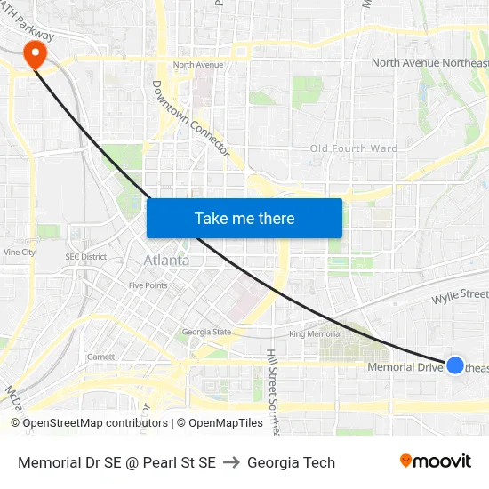 Memorial Dr SE @ Pearl St SE to Georgia Tech map
