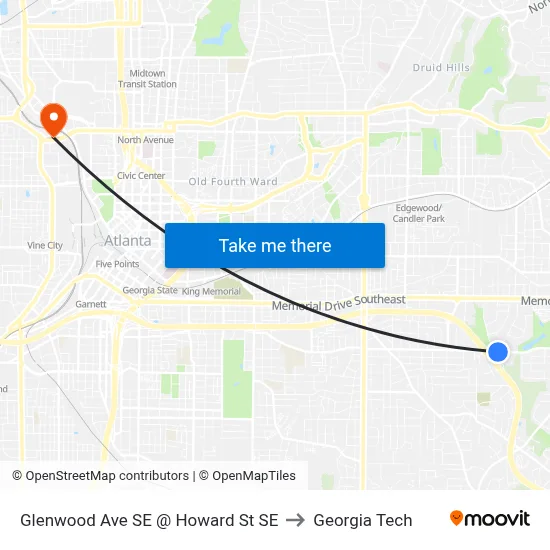 Glenwood Ave SE @ Howard St SE to Georgia Tech map