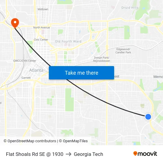 Flat Shoals Rd SE @ 1930 to Georgia Tech map
