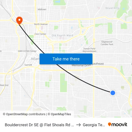 Bouldercrest Dr SE @ Flat Shoals Rd SE to Georgia Tech map