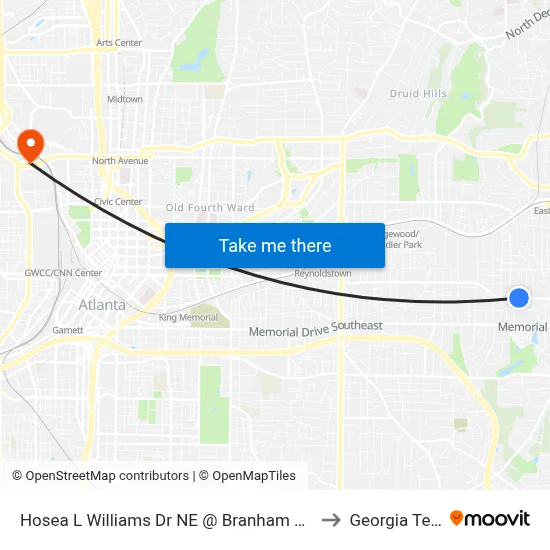 Hosea L Williams Dr NE @ Branham St NE to Georgia Tech map