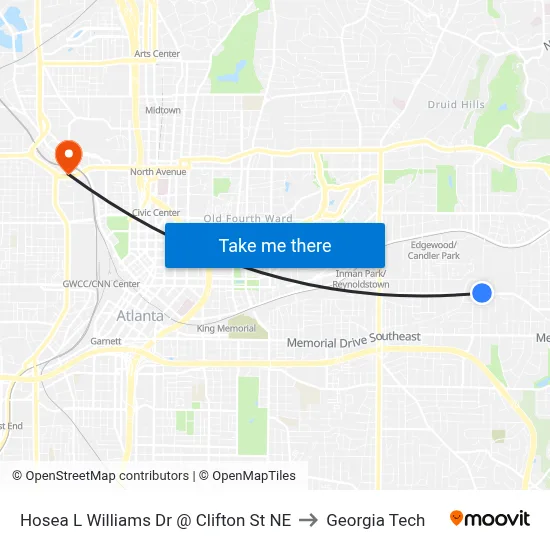 Hosea L Williams Dr @ Clifton St NE to Georgia Tech map