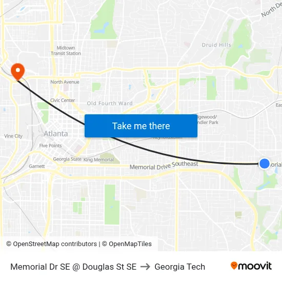 Memorial Dr SE @ Douglas St SE to Georgia Tech map