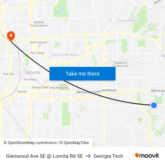 Glenwood Ave SE @ Lomita Rd SE to Georgia Tech map