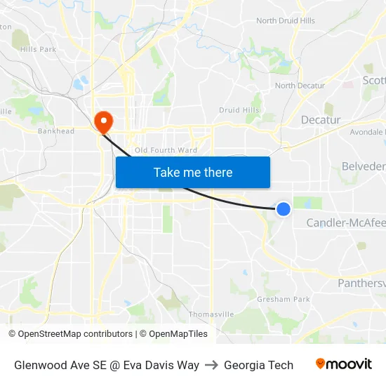 Glenwood Ave SE @ Eva Davis Way to Georgia Tech map