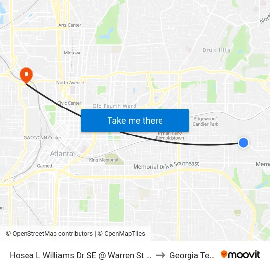 Hosea L Williams Dr SE @ Warren St SE to Georgia Tech map