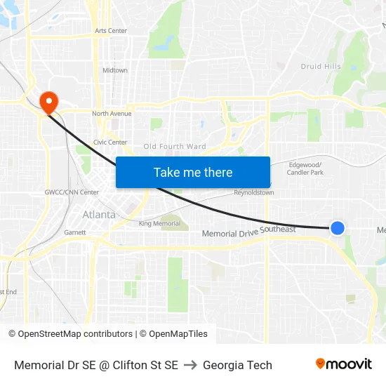 Memorial Dr SE @ Clifton St SE to Georgia Tech map