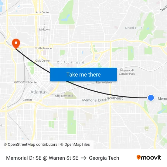 Memorial Dr SE @ Warren St SE to Georgia Tech map