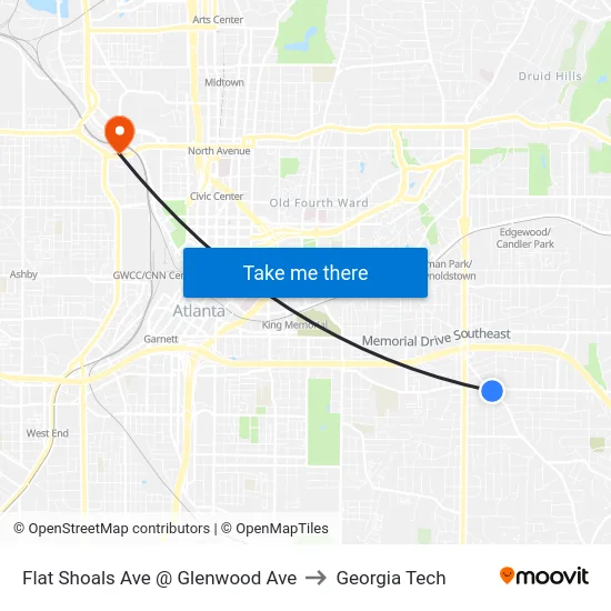Flat Shoals Ave @ Glenwood Ave to Georgia Tech map