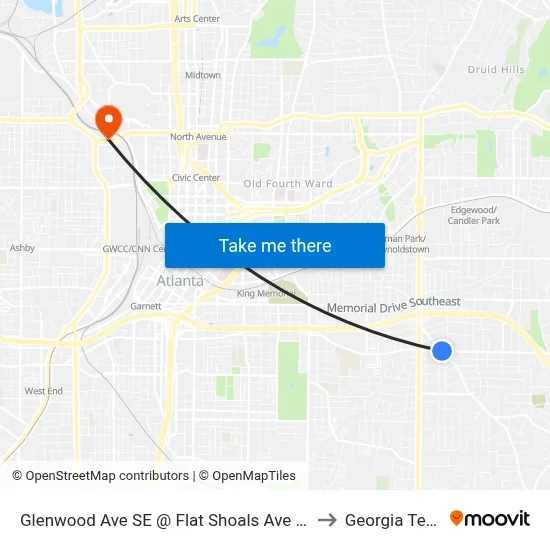 Glenwood Ave SE @ Flat Shoals Ave SE to Georgia Tech map