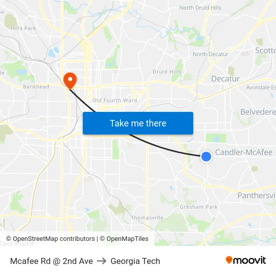 Mcafee Rd @ 2nd Ave to Georgia Tech map