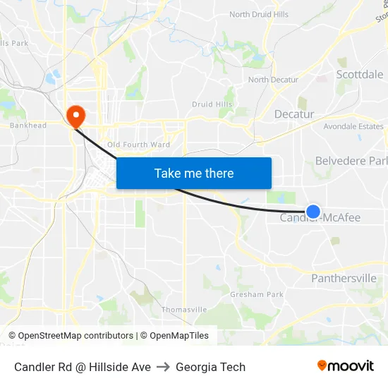 Candler Rd @ Hillside Ave to Georgia Tech map