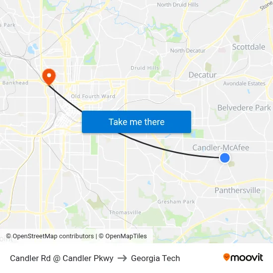 Candler Rd @ Candler Pkwy to Georgia Tech map