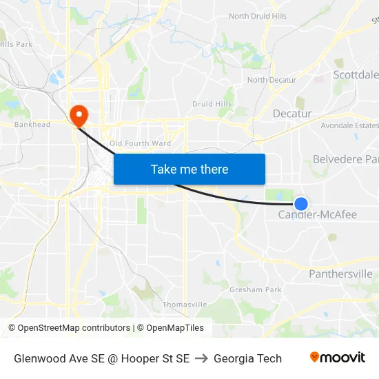 Glenwood Ave SE @ Hooper St SE to Georgia Tech map