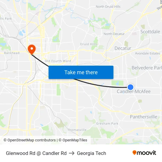 Glenwood Rd @ Candler Rd to Georgia Tech map