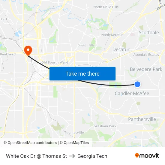 White Oak Dr @ Thomas St to Georgia Tech map