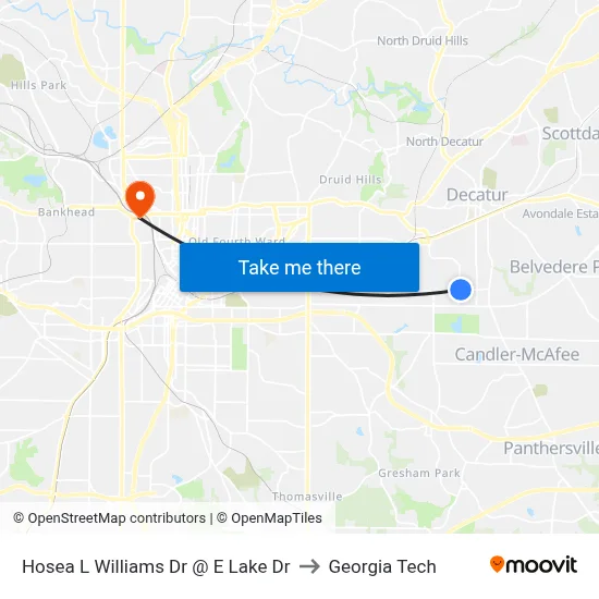 Hosea L Williams Dr @ E Lake Dr to Georgia Tech map