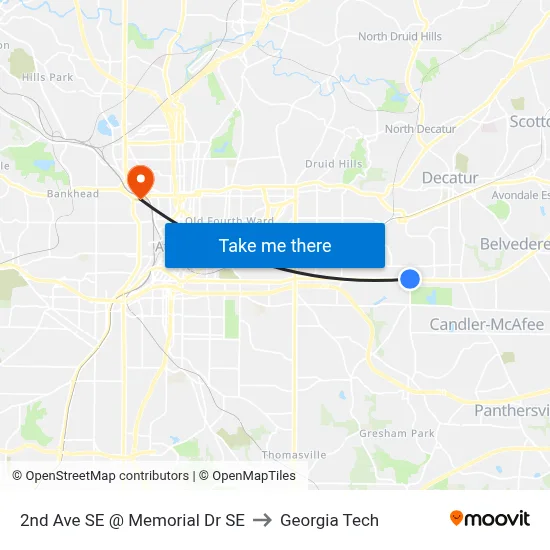 2nd Ave SE @ Memorial Dr SE to Georgia Tech map