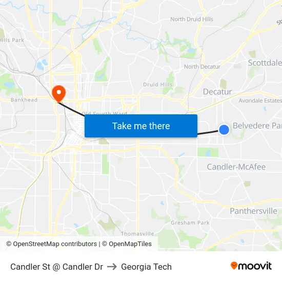 Candler St @ Candler Dr to Georgia Tech map