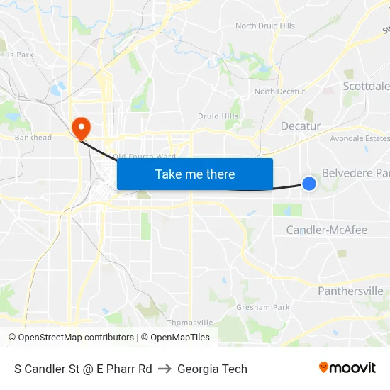 S Candler St @ E Pharr Rd to Georgia Tech map