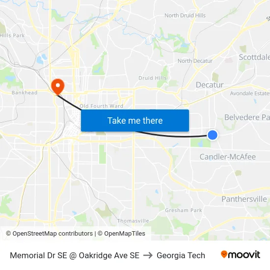 Memorial Dr SE @ Oakridge Ave SE to Georgia Tech map