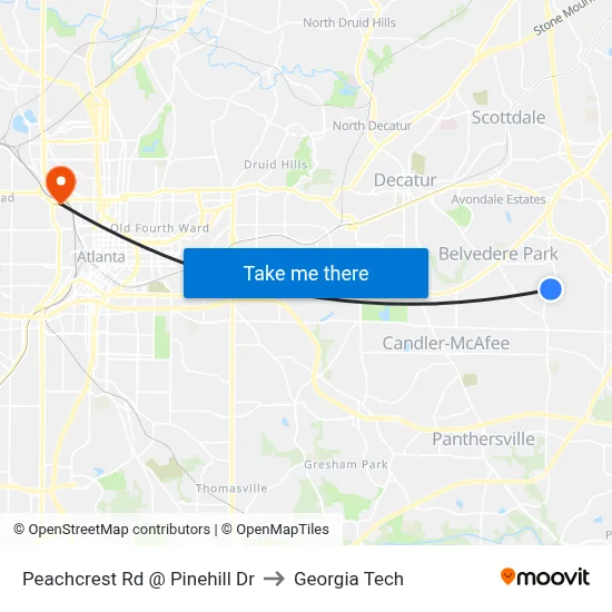 Peachcrest Rd @ Pinehill Dr to Georgia Tech map
