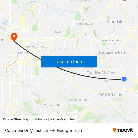 Columbia Dr @ Irish Ln to Georgia Tech map