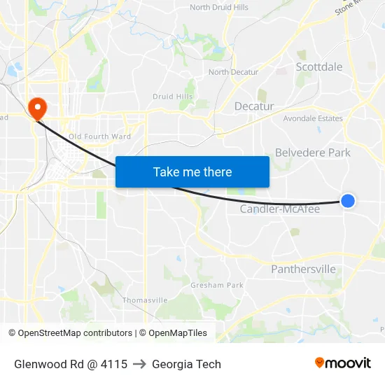 Glenwood Rd @ 4115 to Georgia Tech map