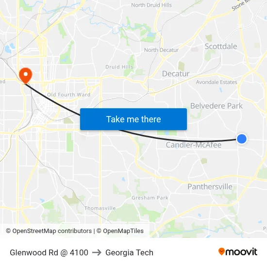Glenwood Rd @ 4100 to Georgia Tech map