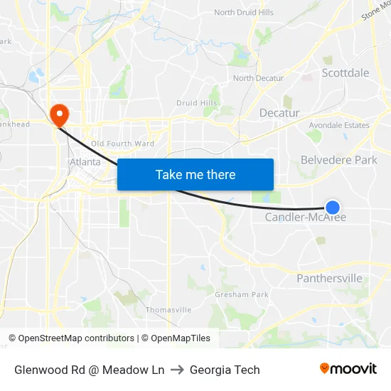 Glenwood Rd @ Meadow Ln to Georgia Tech map