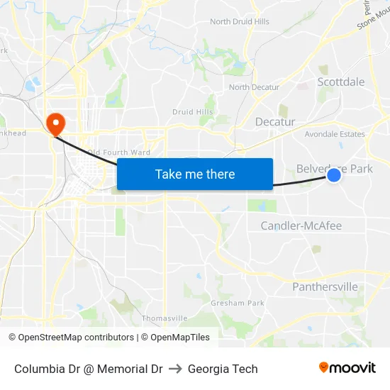 Columbia Dr @ Memorial Dr to Georgia Tech map