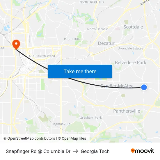 Snapfinger Rd @ Columbia Dr to Georgia Tech map