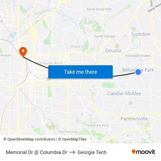 Memorial Dr @ Columbia Dr to Georgia Tech map