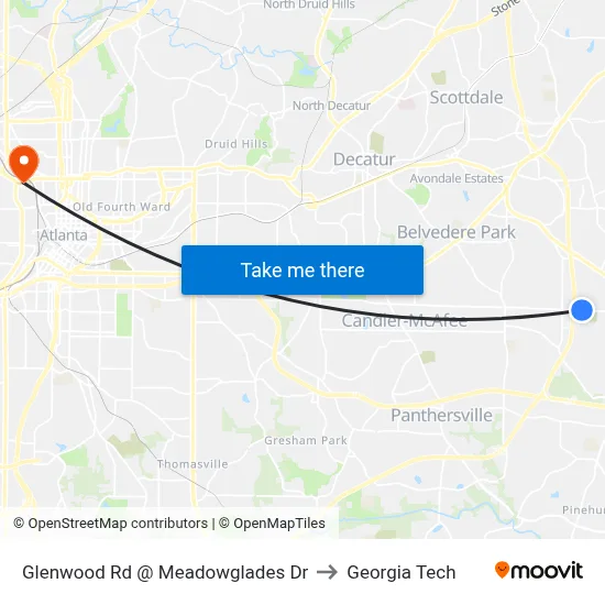 Glenwood Rd @ Meadowglades Dr to Georgia Tech map