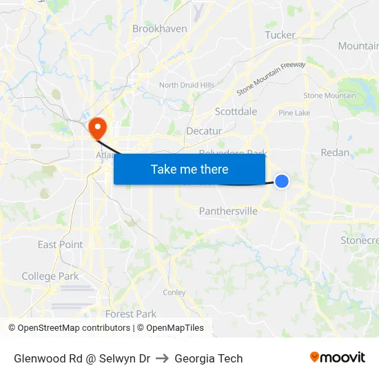 Glenwood Rd @ Selwyn Dr to Georgia Tech map