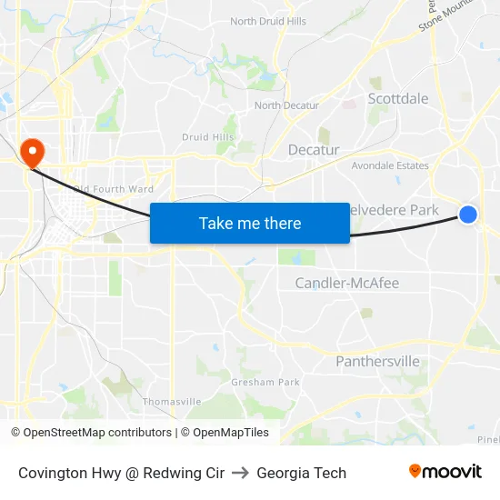Covington Hwy @ Redwing Cir to Georgia Tech map