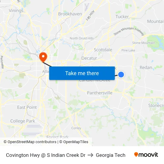 Covington Hwy @ S Indian Creek Dr to Georgia Tech map