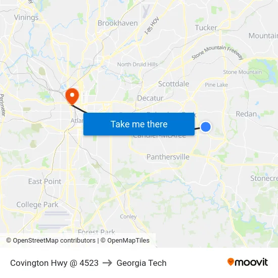 Covington Hwy @ 4523 to Georgia Tech map