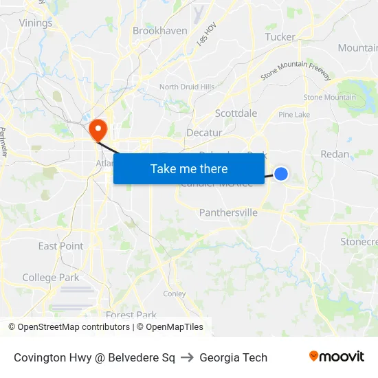 Covington Hwy @ Belvedere Sq to Georgia Tech map