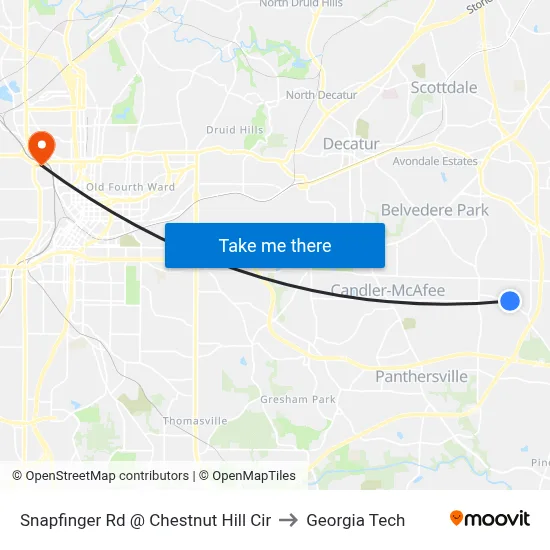 Snapfinger Rd @ Chestnut Hill Cir to Georgia Tech map
