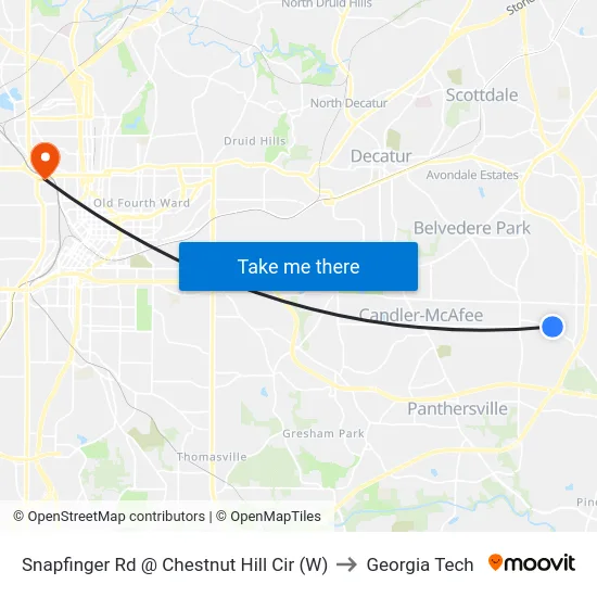 Snapfinger Rd @ Chestnut Hill Cir (W) to Georgia Tech map