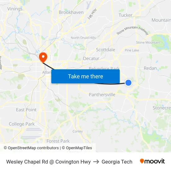 Wesley Chapel Rd @ Covington Hwy to Georgia Tech map