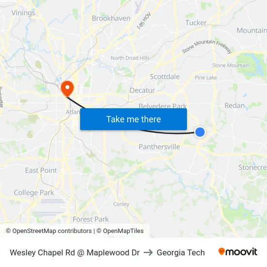 Wesley Chapel Rd @ Maplewood Dr to Georgia Tech map
