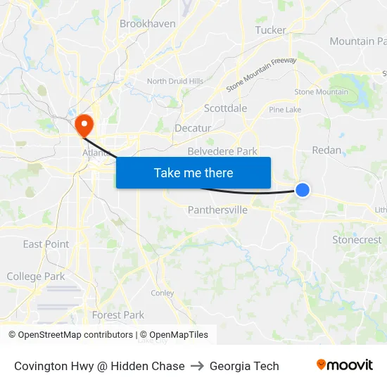 Covington Hwy @ Hidden Chase to Georgia Tech map