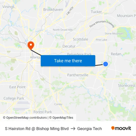 S Hairston Rd @ Bishop Ming Blvd to Georgia Tech map
