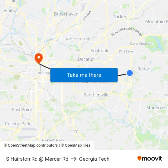 S Hairston Rd @ Mercer Rd to Georgia Tech map